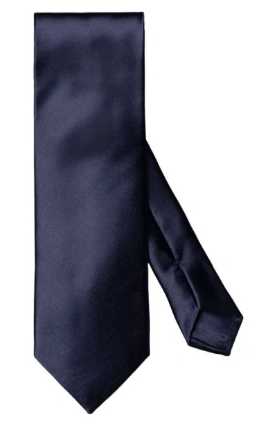 Eton Solid Satin Silk Tie In Navy