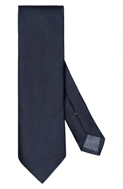Eton Solid Silk & Linen Tie In Dark Blue
