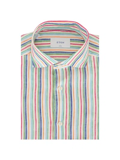 Eton Stripe Linen Shirt In Multi