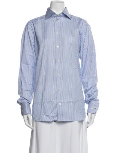 Pre-owned Eton Striped Long Sleeve Button-up Top W/ Tags In Blue