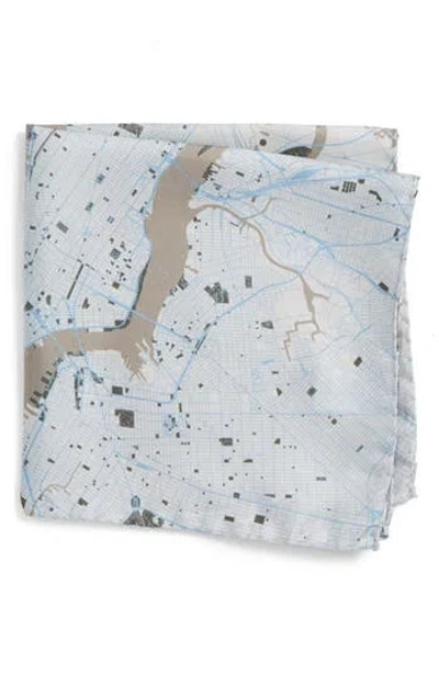 Eton Subway Map Silk Pocket Square In Grey