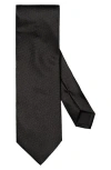 Eton Solid Black Silk Herringbone Tie In Black