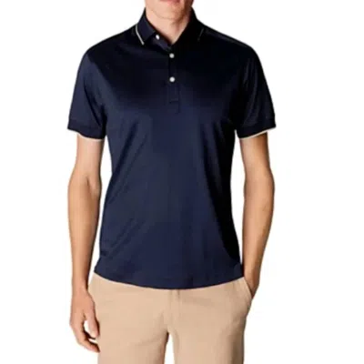 Eton Three Button Short Sleeve Polo In Navy W White Trim Collar In Blue