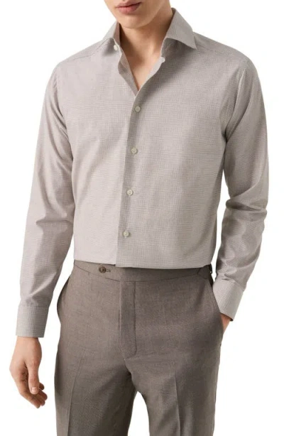 Eton Trim Fit Tan Mélange Microcheck Cotton Dress Shirt In Neutral