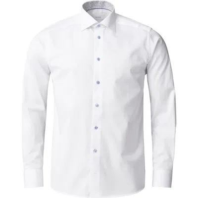 Eton Trim Fit White Cotton Dress Shirt With Hidden Print Detail