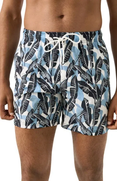 Eton Tropical Leaf Print Swim Trunks In Multi