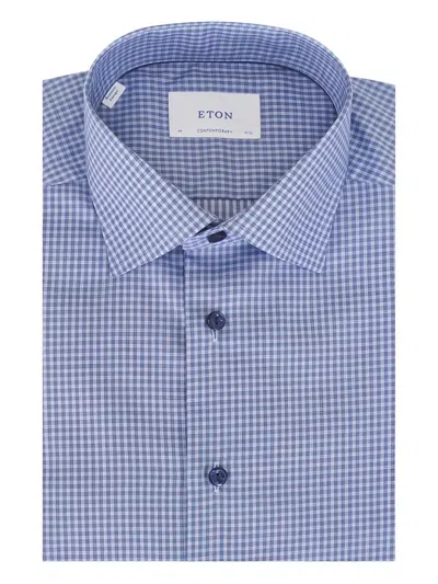 Eton Twill Check Shirt In Blue
