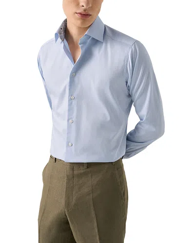 Eton Twill Long Sleeve Button Front Shirt In Blue