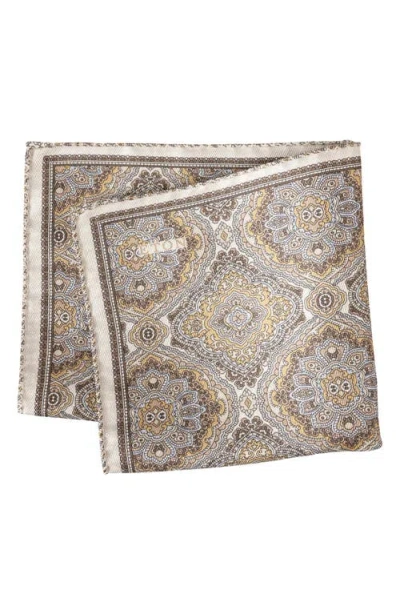 Eton Two Face Silk Pocket Square In Brown