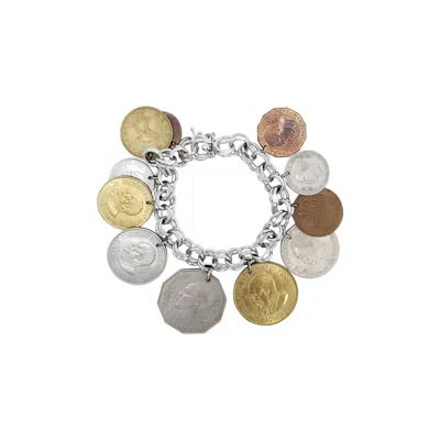 Pre-owned Eton Vintage African Coin Sterling Silver Chain Bracelet In Sand