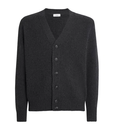 Eton Wool Ribbed Cardigan In Grey