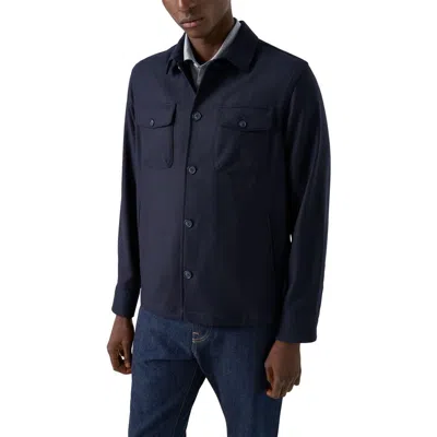 Eton Woven Wool & Cashmere Button-up Overshirt In Blue