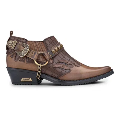Etor Timber Real Leather Cowboy Wincklepickers Shoes Cuban Heel In Brown