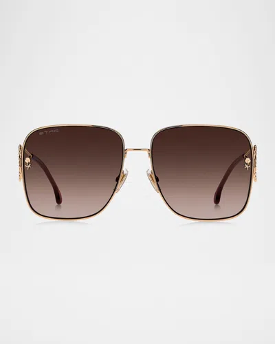 Etro 0070s Square Metal Sunglasses In Brown