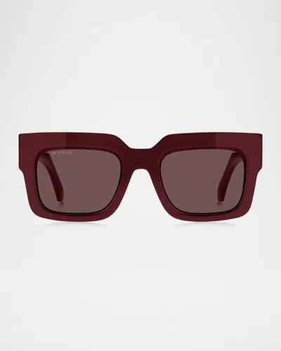 Etro 0080s Plastic Rectangle Sunglasses In Burgundy