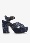 Etro Heel Block Floral Pattern Open Toe Platform Sole In Blue
