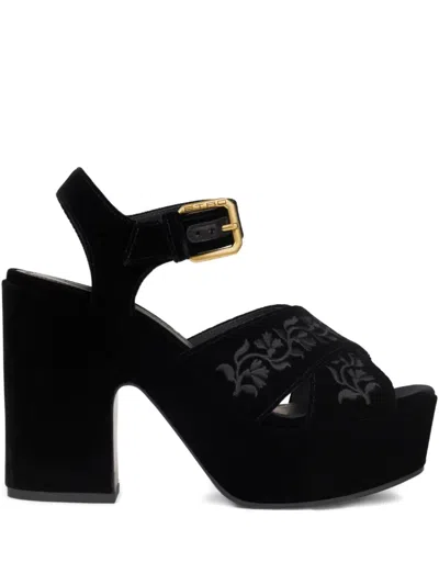 Etro 100mm Velvet Sandals In Black