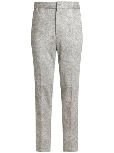 Etro Jacquard Trousers In Gray