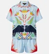 Etro Printed Silk Shorts Set In Blue