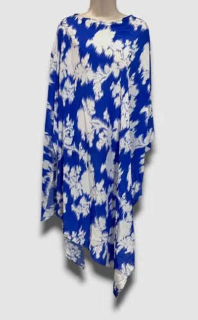 Pre-owned Etro $1290  Women's Blue Silk Print Asymmetrical Poncho Cape Top One Size