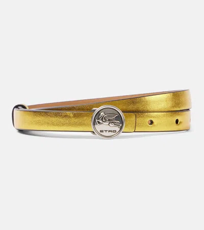 Etro 15mm Metallic Leather Belt In Argento