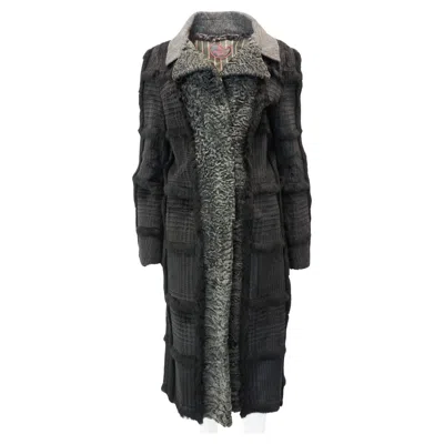 Pre-owned Etro 2005 Black And Gray Wool Mongolian Fur Coat