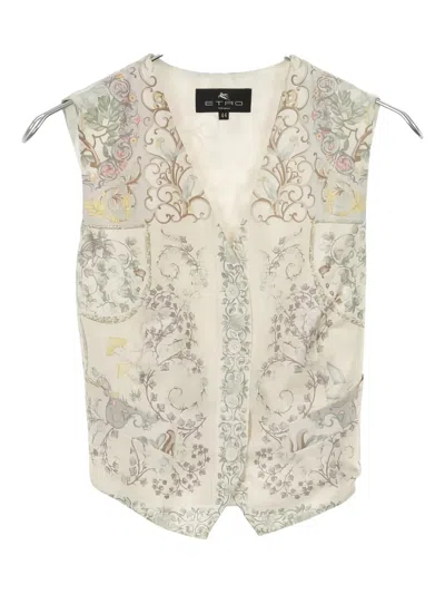 Pre-owned Etro 2010s Floral-pattern Silk Gilet In Neutral