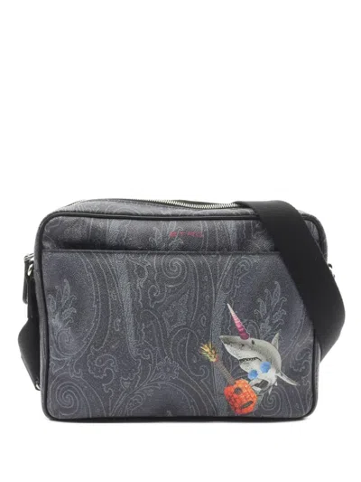 Pre-owned Etro 2010s Shark-print Shoulder Bag In Blue