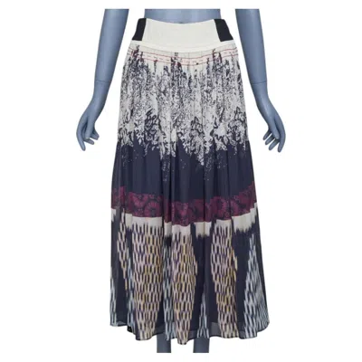 Pre-owned Etro 2016 Multicolored Abstract Woodcut Print Silk Pleated Maxi Wrap Skirt It42 In Gray