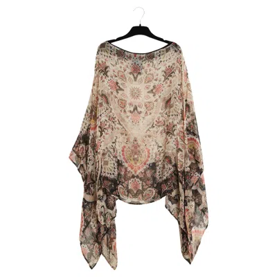 Pre-owned Etro 2021 Top Tunique Soie Brun Tu Silk Muslin Boteh Print Blouse Caftan Os In Brown