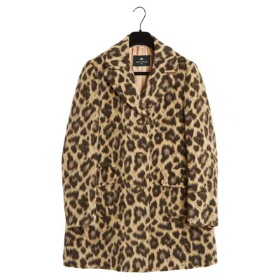 Pre-owned Etro 2021 Veste Leopard Manteau Fr38 Faux Fur Wool Long Jacket Coat Uk10 Us8 In Brown