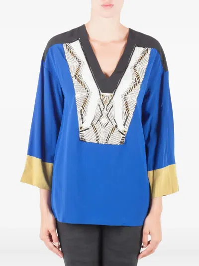 Pre-owned Etro 2024 Beaded Silk Top In Blue