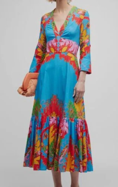 Pre-owned Etro $2250  Women's Blue Blooming Floral-print Jacquard Midi Dress Size 42
