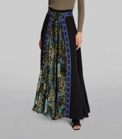 Pre-owned Etro $2990  Women's Black Silk Floral Panel Lace-up Maxi Skirt Size 40