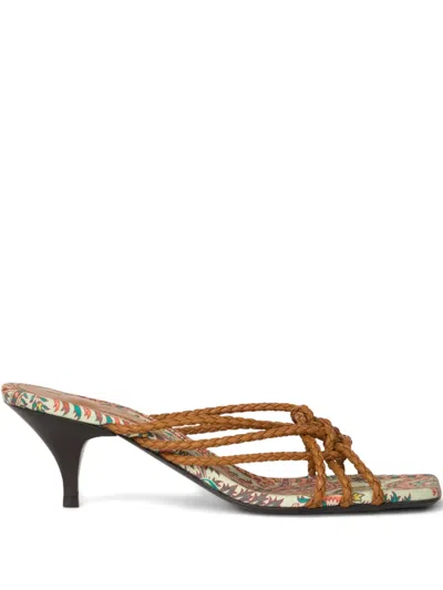 Etro 45mm Woven Kitten-heeled Sandals In Brown