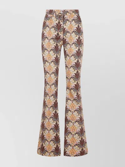 Etro 5 Pockets Flared High Waist Pants In Neutrals