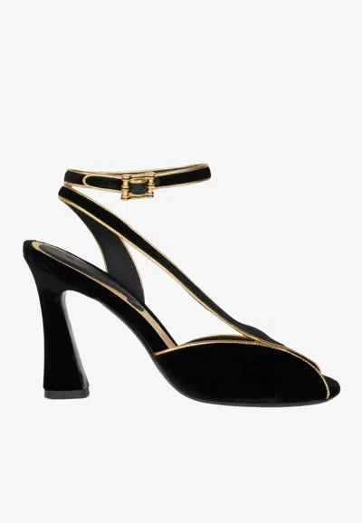 Etro 90mm Metallic-trim Velvet High-heeled Sandals In Black