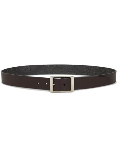 Etro Reversible Leather Belt In グレー