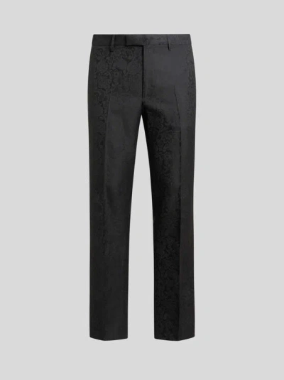 ETRO , FLORAL LEAFY JACQUARD EVENING TROUSERS, MAN, BLACK, SIZE 58