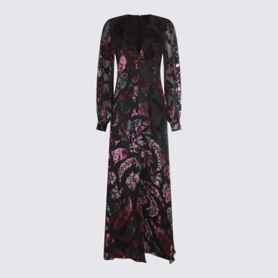 Etro Floral V-neck Dress Sheer Sleeves In Multi