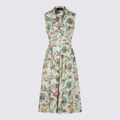 Etro Floral Belted Sleeveless Dress Button Detail In Multi