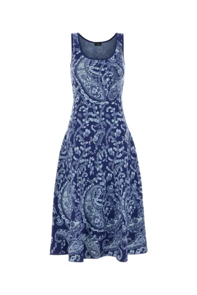 Etro Embroidered Knit Dress In Blue
