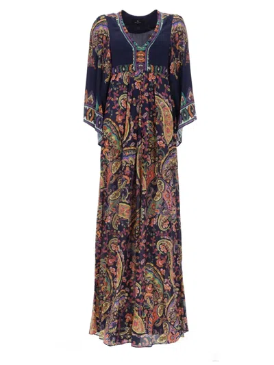 Etro Abito Lungo Con Stampa Paisley In Brown