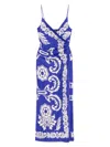 Etro Blue Long Dress With Spaghetti Straps And All-over Print In Multi