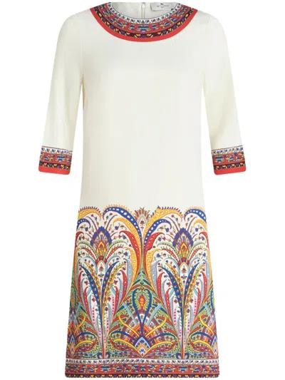 Etro Kaleidoscope Short-sleeve Silk Sheath Dress In White