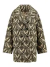 Etro Women Double-breasted Coat With Multicolor Motif In Yellow