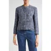 Etro Single-breasted Tweed Crop Jacket In Blue