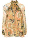 Etro Abstract Floral Silk Chiffon High-neck Blouse In 中性色