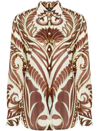 Etro Abstract-print Cotton Shirt In Marrón