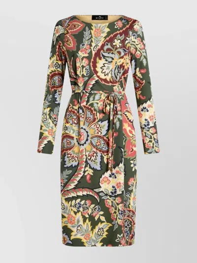 ETRO ABSTRACT PRINT BELTED MIDI DRESS